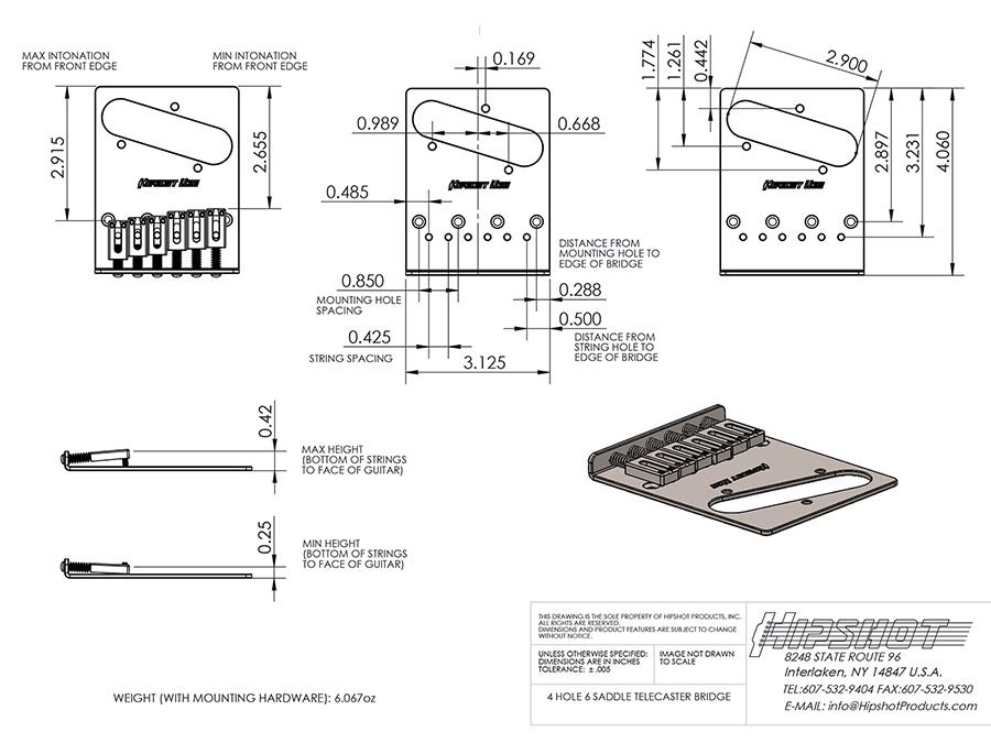 Hipshot HS4410046B Telecaster Retrofit Brug – 6 Zadels Zwart