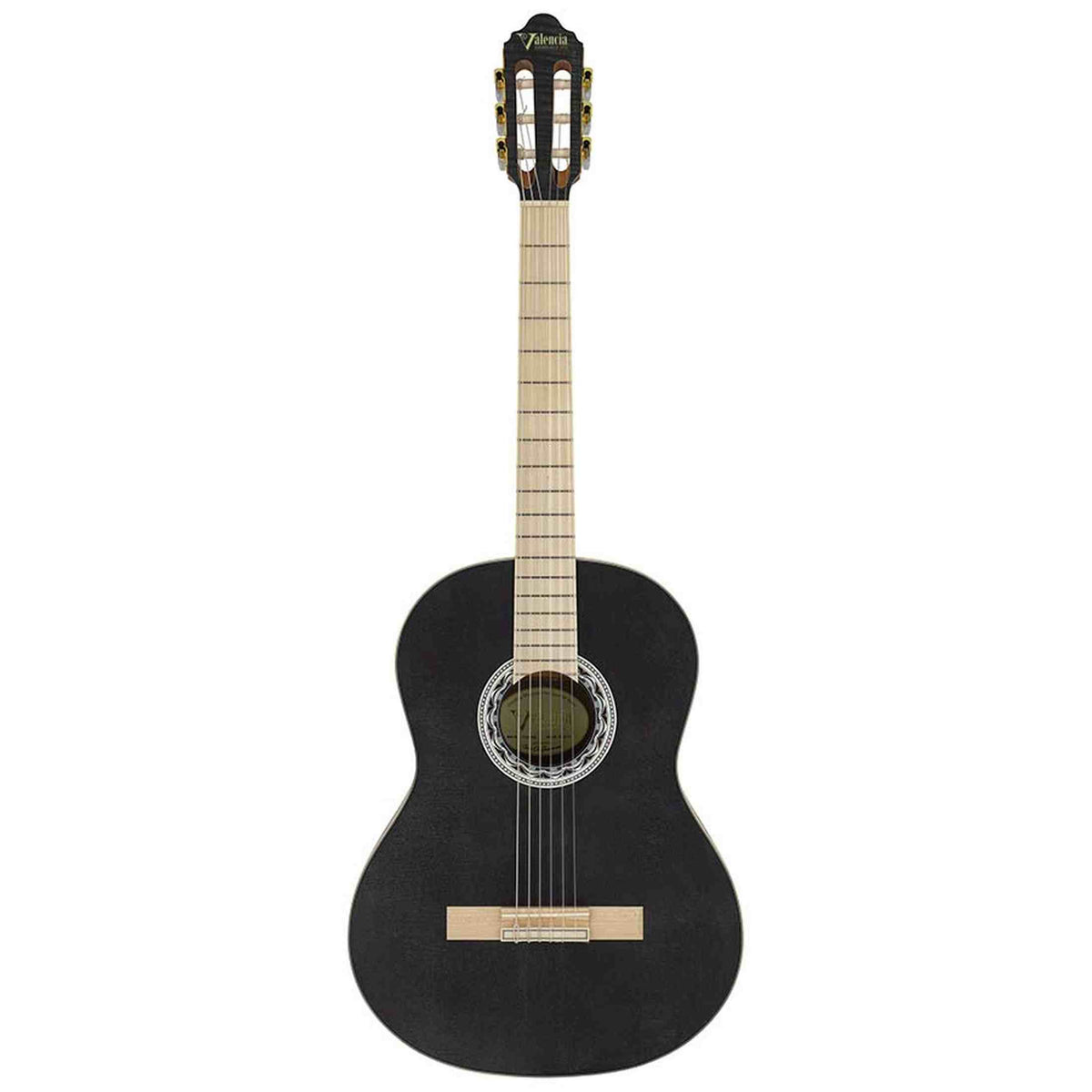 Valencia VC354HBK Klassieke Gitaar 4/4 – Sitka Spar & Mahonie, Zwart, Inclusief Tas, Standaard en Stemapparaat