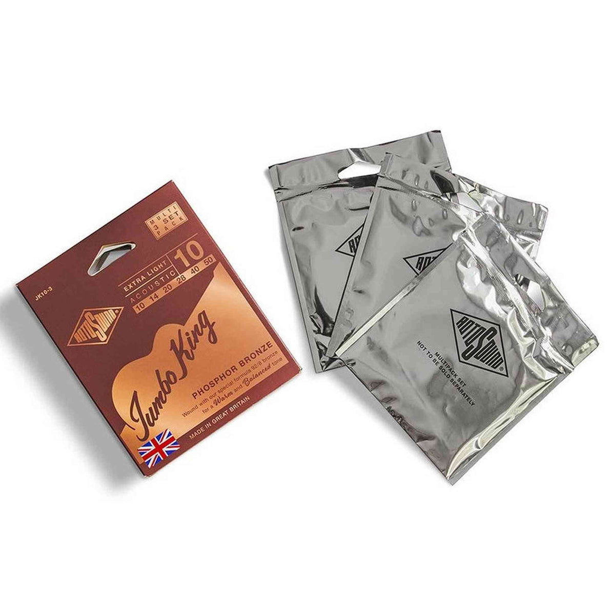 Rotosound JK10-3 Jumbo King 3-Pack Snarensets Akoestisch 010–050 – Phosphor Bronze