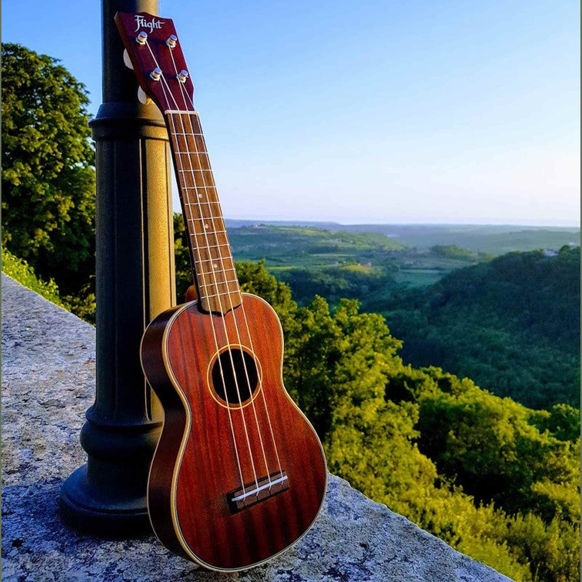 Flight MUS-2 Solid Mahogany Soprano Ukulele met Solid Mahogany Body, Gotoh Friction Tuners en Aquila Super Nylgut Snaren