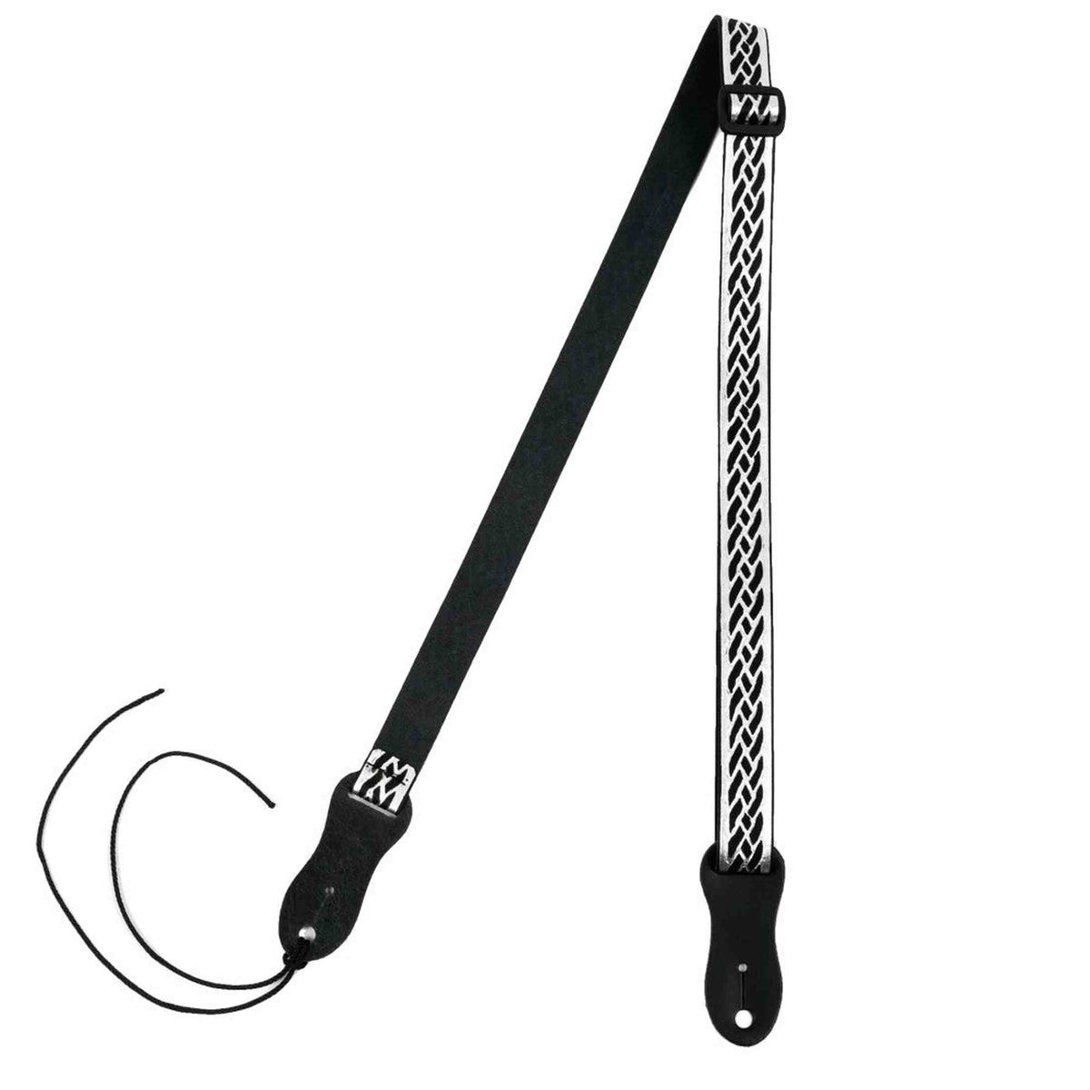 Flight S47 Black Silver Ukulele Strap Vegan Nubuck met Gevlochten Patroon en Headstock Tie