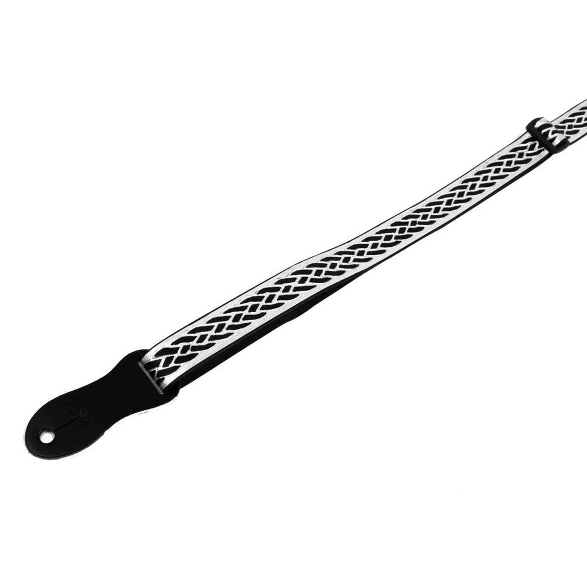 Flight S47 Black Silver Ukulele Strap Vegan Nubuck met Gevlochten Patroon en Headstock Tie
