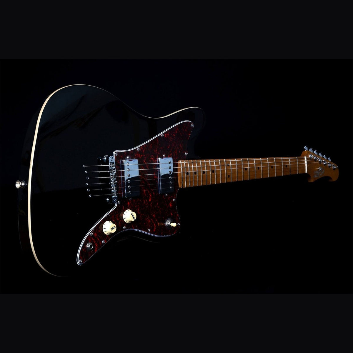 JET JJ-350 BK Offset Elektrische Gitaar HH Hardtail Roasted Maple Zwart