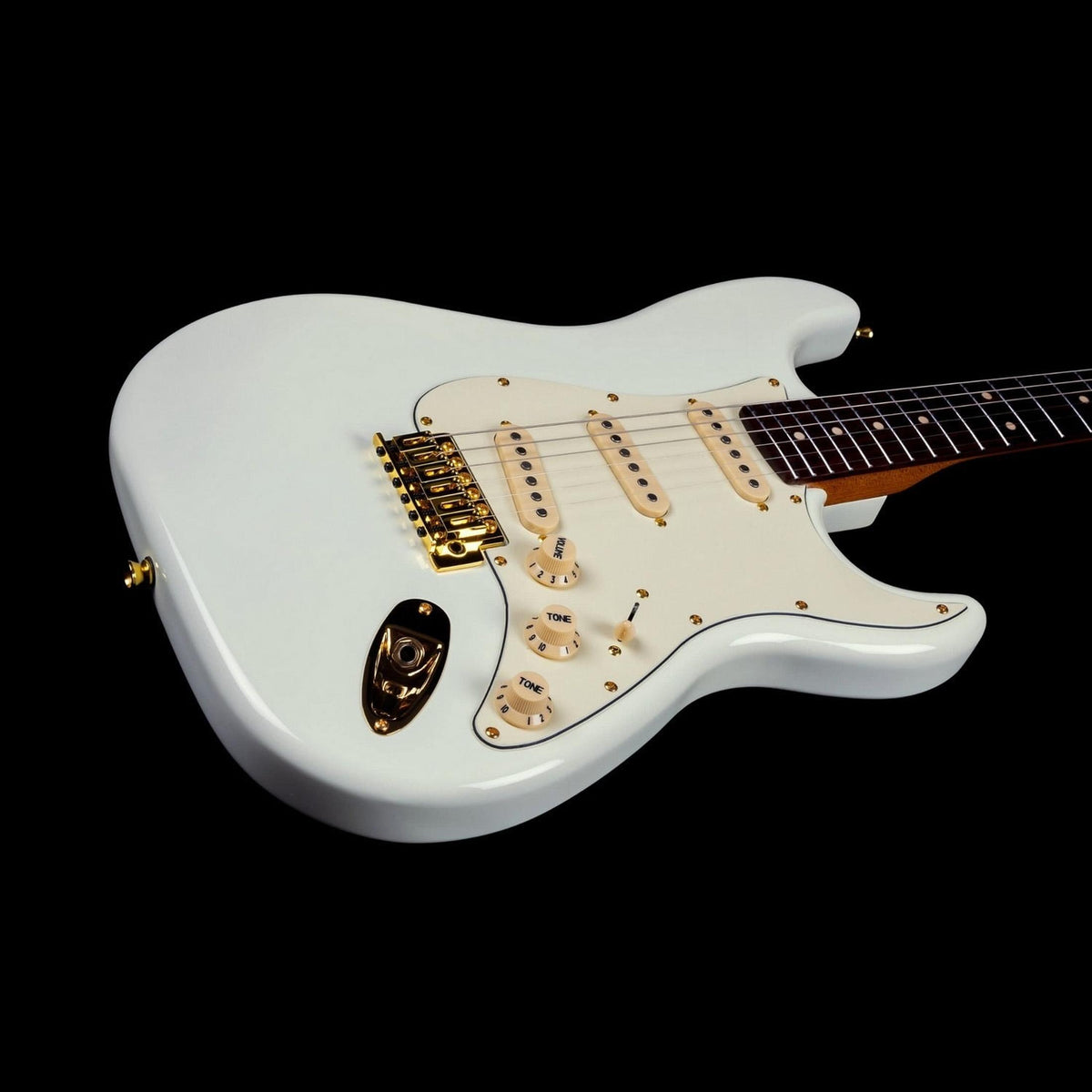 JET JS-380 OW G S-style Elektrische Gitaar SSS Alnico V Tremolo Goud Hardware Rosewood Toets Wit