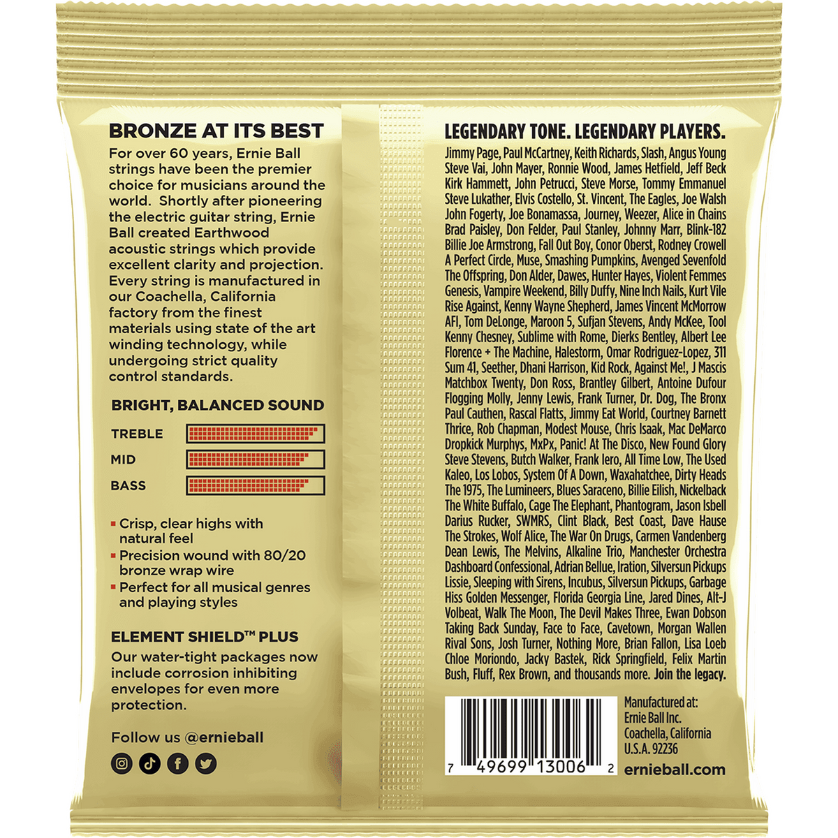 Ernie Ball 3006 Akoestische Gitaarsnaren 80/20 Brons Extra Light 10–50 3-Pack