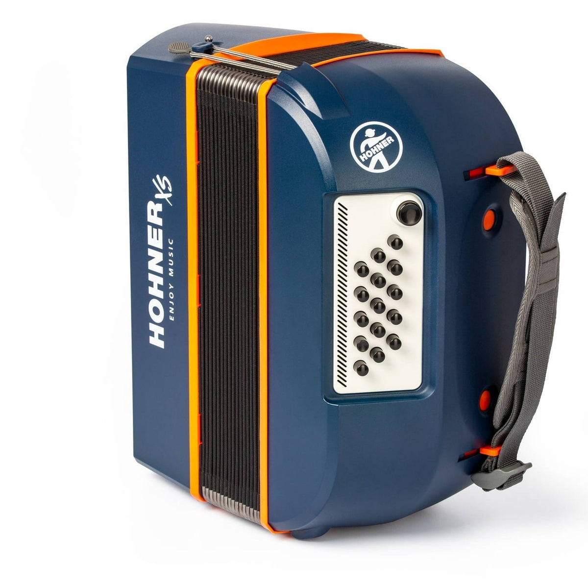 HOHNER A2930 XS Knopaccordeon - 21 knoppen en 15 bassen Blauw‑Oranje met gigbag en draagriem voor kinderen