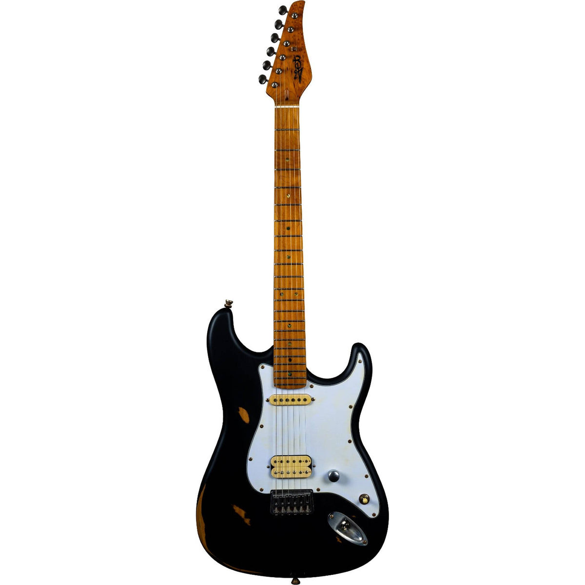 JET JS-800 RLC BK S-style Elektrische Gitaar HS Hardtail Roasted Maple Relic Zwart
