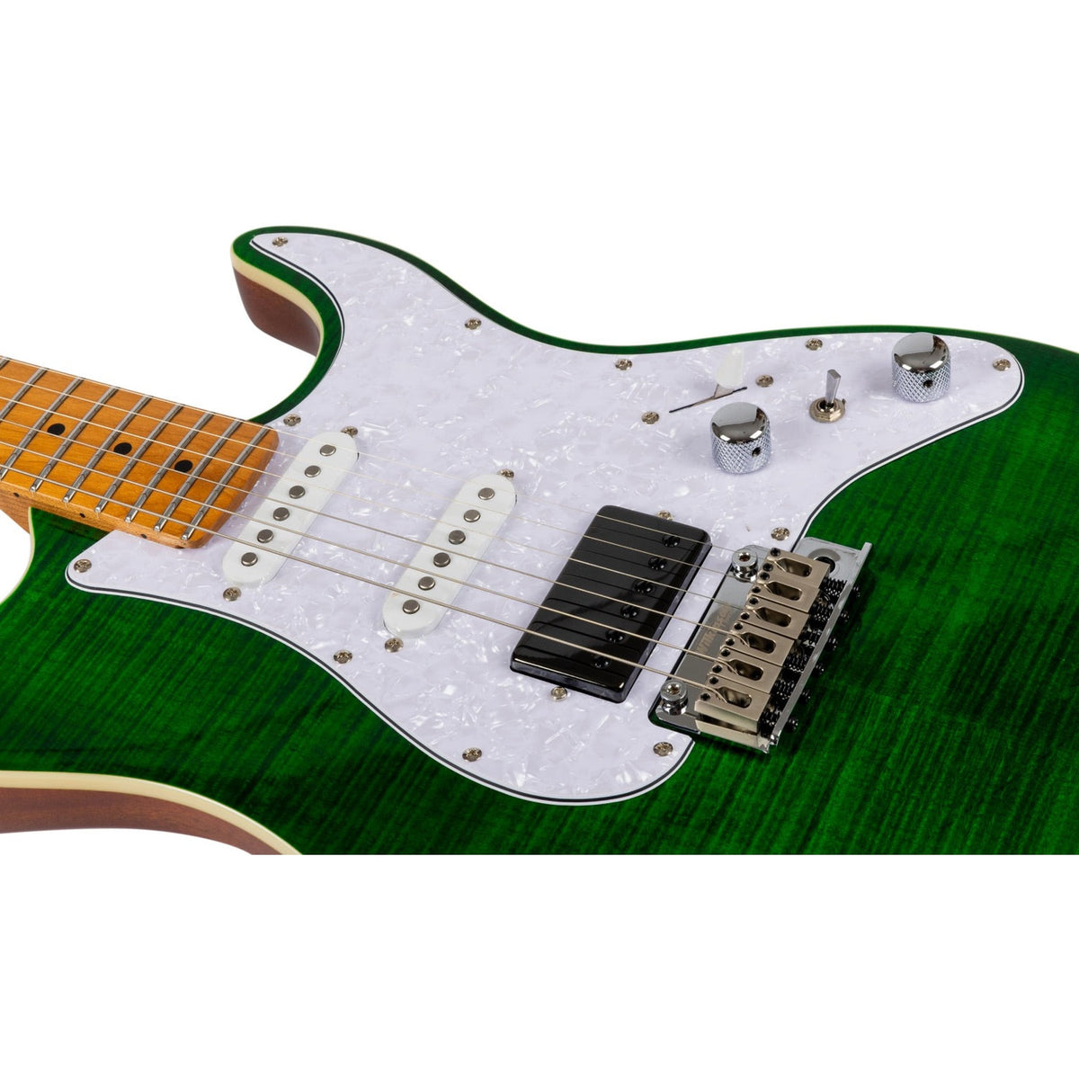 JET JS-600 TGR S-style Elektrische Gitaar HSS Mahonie Body Flame Maple Top Transparant Groen