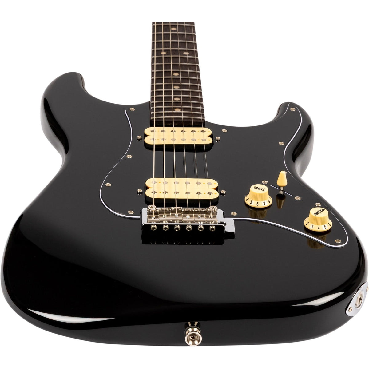 JET JS-400 BKR H S-style Elektrische Gitaar HH Tremolo Rosewood Toets Zwart