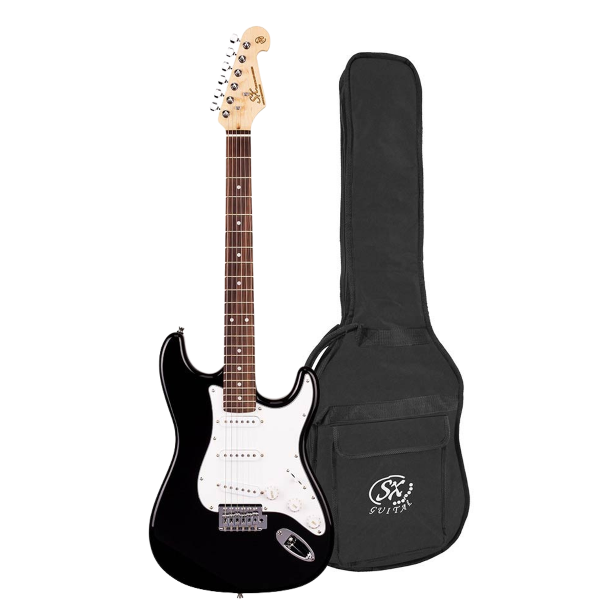 SX ED1/BK elektrische gitaar – 3 single coil pickups, vintage tremolo, zwart + tas
