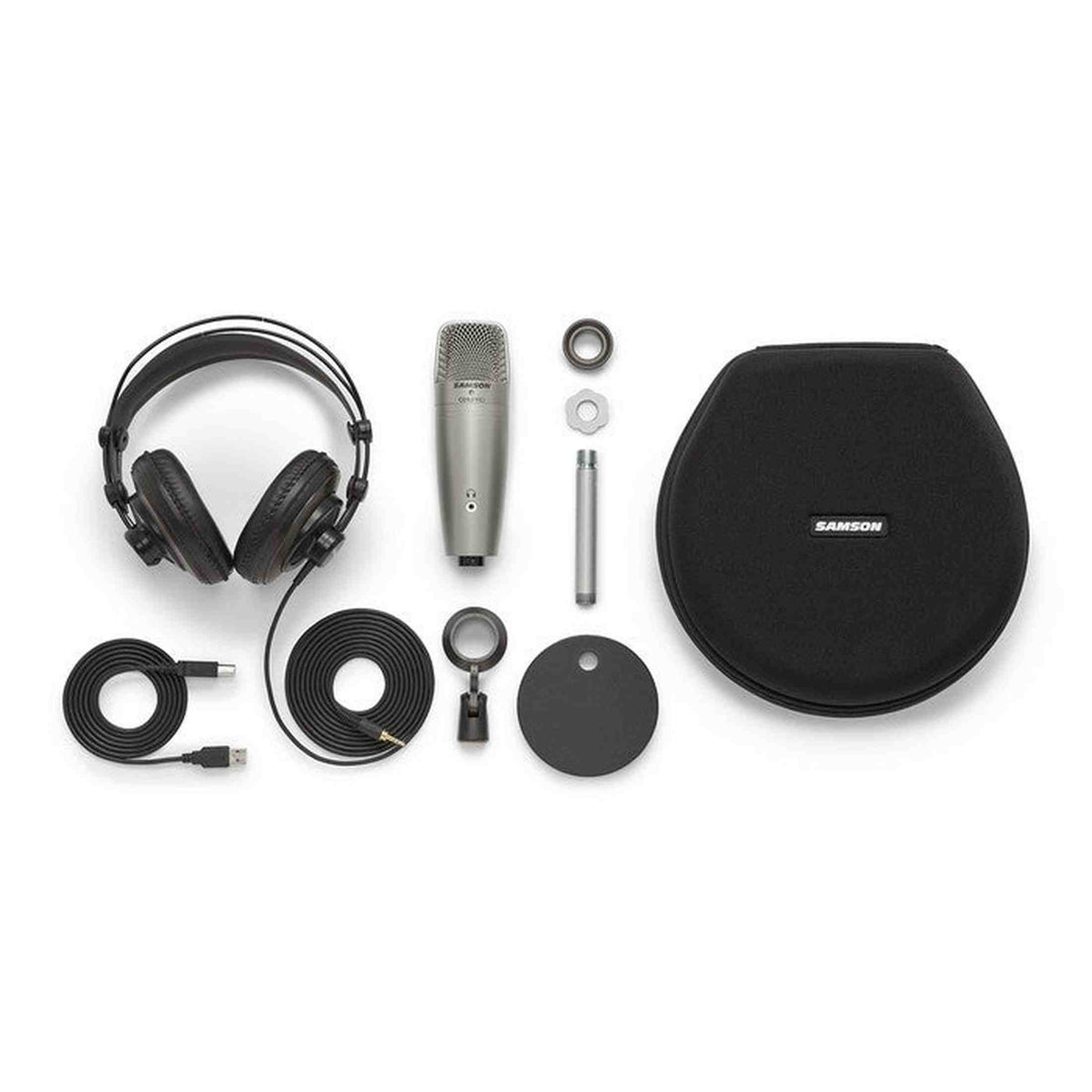 Samson C01U Pro Podcasting Set USB condensatormicrofoon met studio-headphones, statief en koffer Profile USB microfoon voor podcast, gaming streaming set kopie