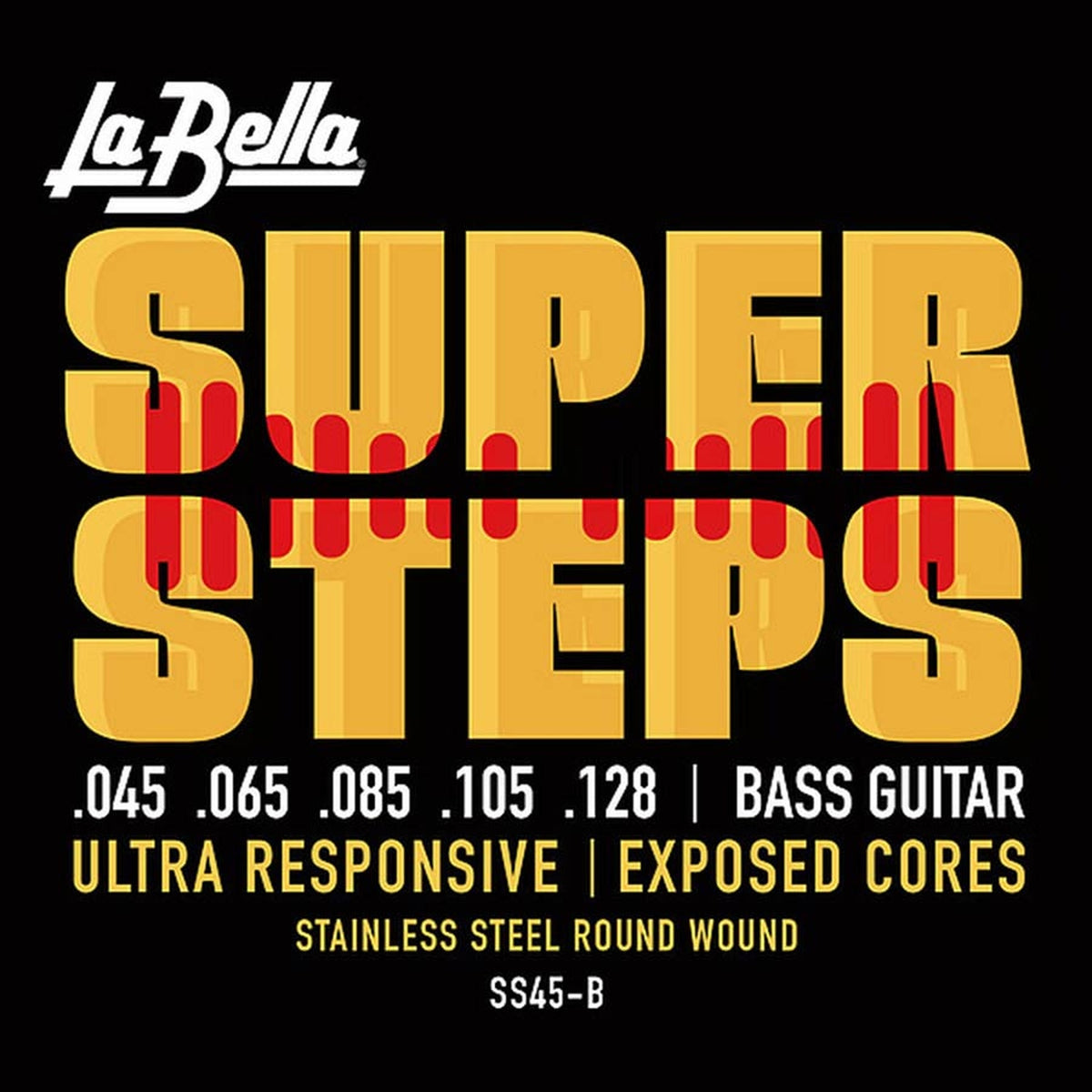La Bella L-SS-45B snaren set elektrisch 5-snaar bass, stainless steel roundwound, light, 045-065-085-105-128