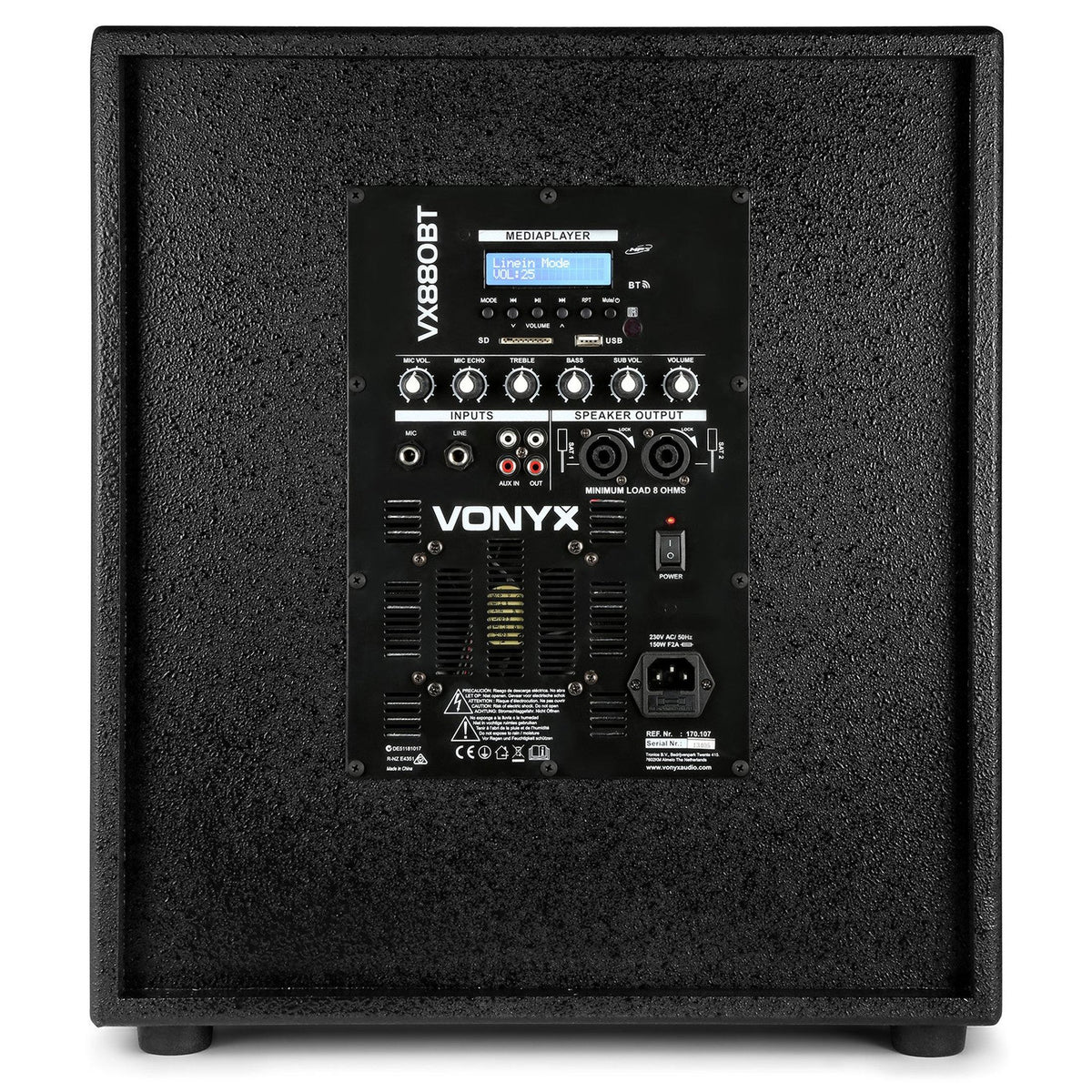 VONYX VX880BT 1000W 2.1 Actieve Speakerset met 15 inch Subwoofer, Bluetooth en Kolomspeakers