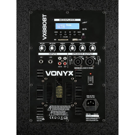 VONYX VX880BT 1000W 2.1 Actieve Speakerset met 15 inch Subwoofer, Bluetooth en Kolomspeakers