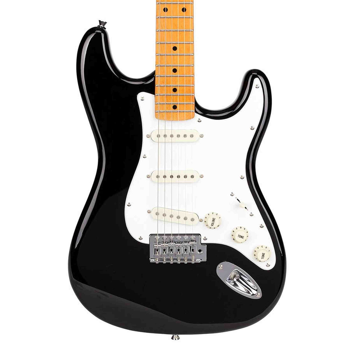 SX SST57-BK elektrische gitaar – 3 single coils, vintage tremolo, zwart + tas