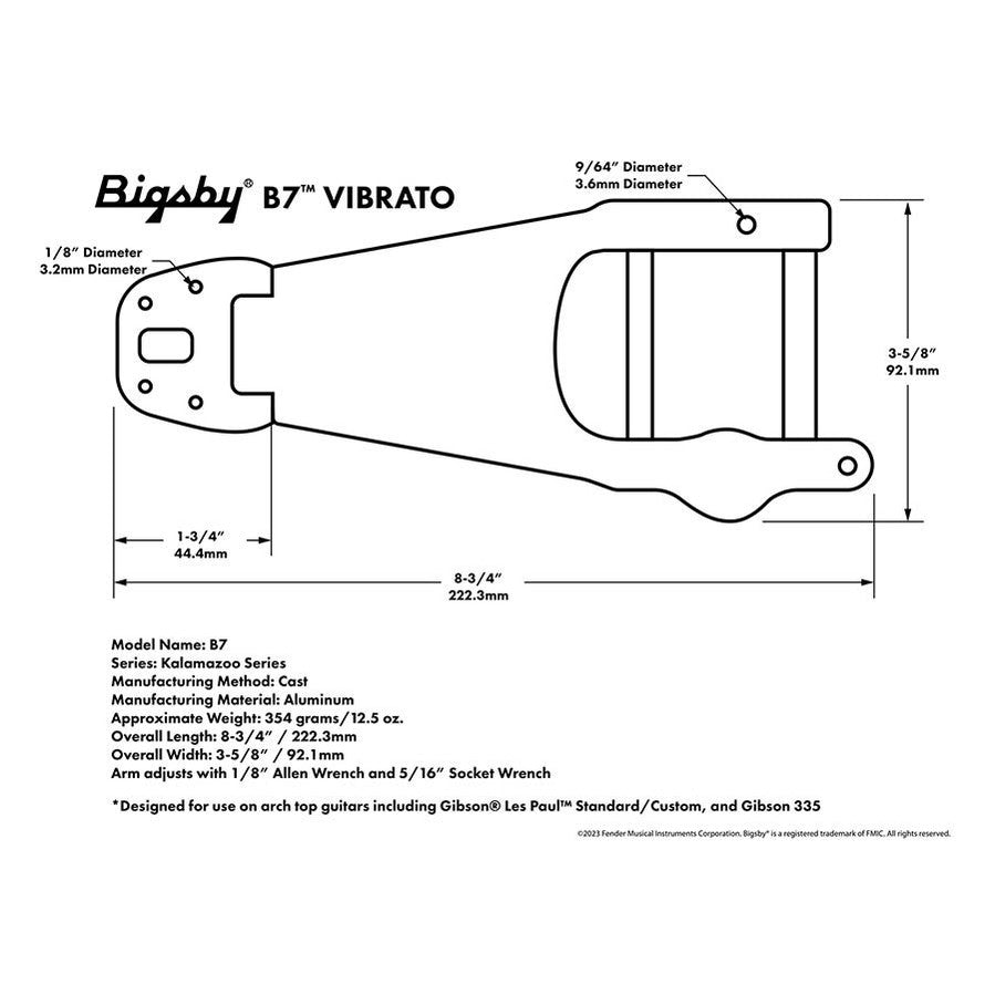 Bigsby B-B7-CHB7 Vibrato Tailpiece - Gepolijst Aluminium