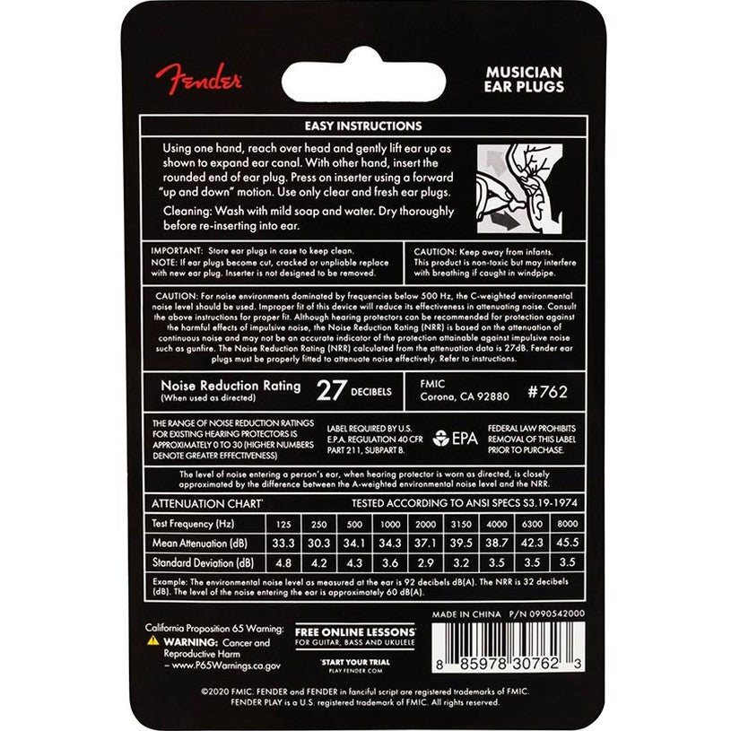 Fender 0990542000 Musician Series Siliconen Gehoorbeschermers – 27 dB met Opbergtasje