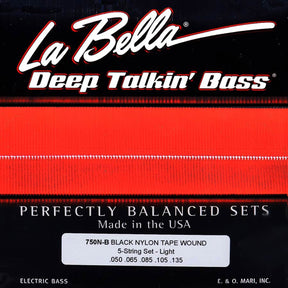La Bella L-750N-B snaren set elektrisch 5-snaar bass, black nylon tape wound, light, 050-065-085-105-135 longscale