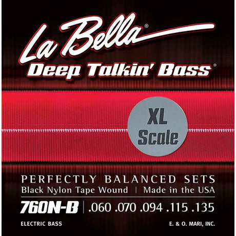 La Bella L-760NBXL snaren set elektrisch bass, black nylon tape wound, 060-070-094-115-135, extra long scale