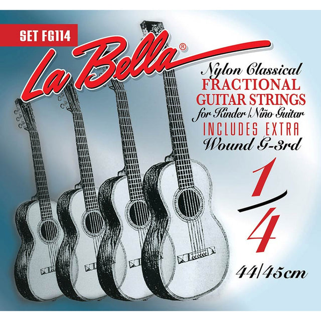 La Bella L-FG114 snaren set classic, clear nylon trebles & silverplated basses, extra G-3 wound ,1/4 scale