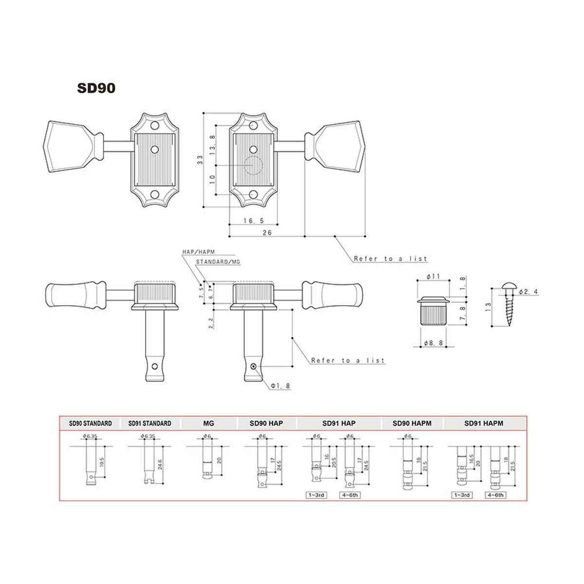 Gotoh GTH13016 SD90 stemmechanieken met SL knoppen, 3L3R, nikkel