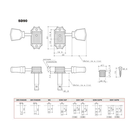 Gotoh GTH13020 SD90 stemmechanieken met SL knoppen, 3L3R, aged nikkel