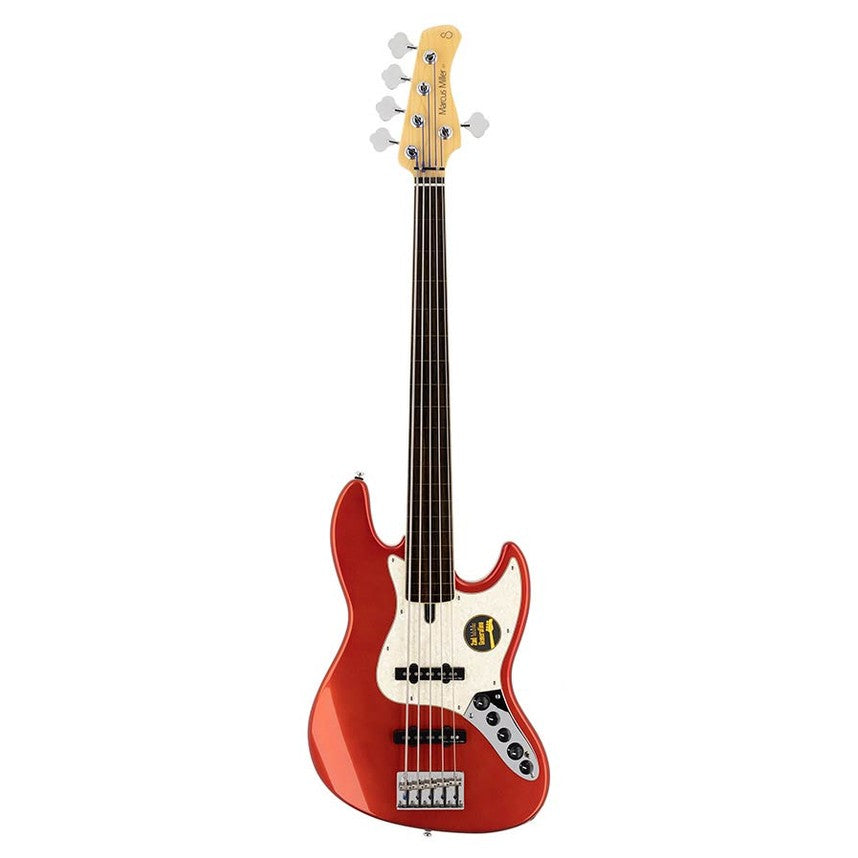 Sire V7+ A5F/BMR Marcus Miller 2nd Gen fretless 5-snarige basgitaar Bright Metallic Red