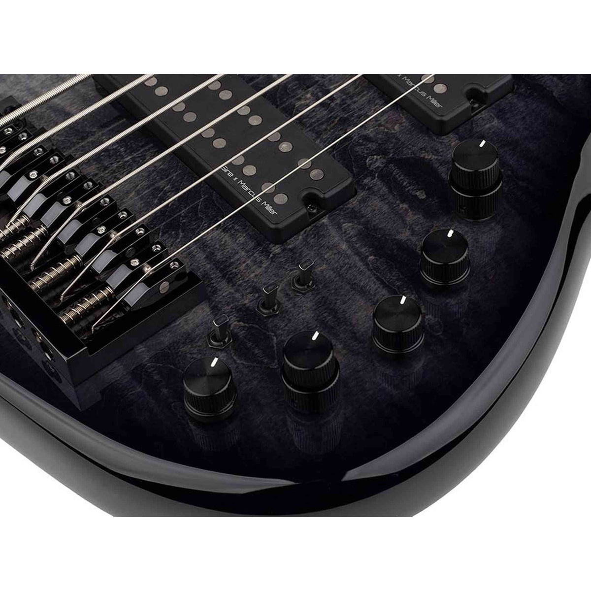 Sire M7+ A6/TBK Marcus Miller 6-snarige basgitaar, swamp ash met flame maple top, 35 inch, Heritage-3 preamp, Transparent Black
