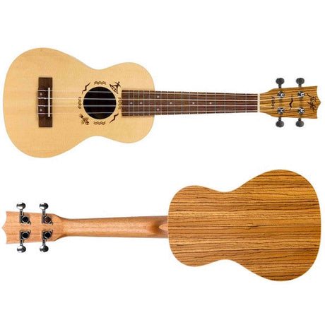 Flight DUC525 SP/ZEB Concert Ukulele met Solid Spruce Top, Zebrawood Body, Bone Topkam en Aquila Super Nylgut Snaren