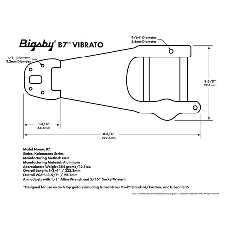 Allparts TP3670002 Bigsby B7 Vibrato Staartstuk - Goud