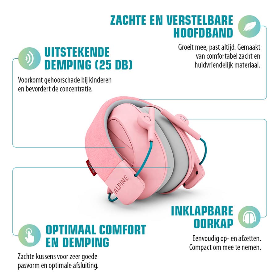 Alpine ALP-MUFF/PK Muffy Kids Oorkappen – Roze Gehoorbescherming voor Kinderen