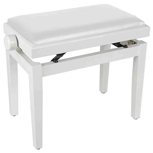 Boston PB1/3045 pianobank – verstelbare zitting, hoogglans wit met witte skai bekleding