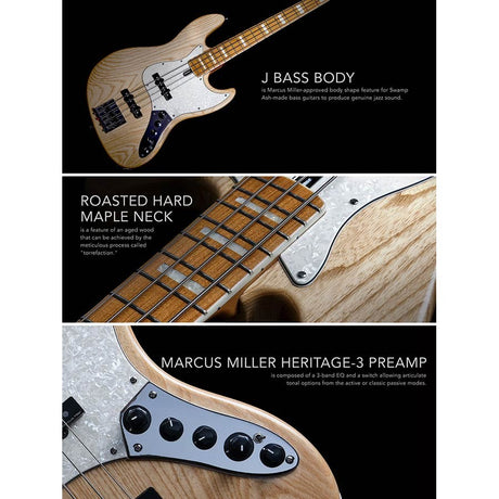 Sire V8 S4/NT Marcus Miller swamp ash 4-snarige actieve basgitaar Natural
