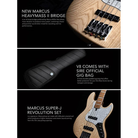 Sire V8 S4/NT Marcus Miller swamp ash 4-snarige actieve basgitaar Natural