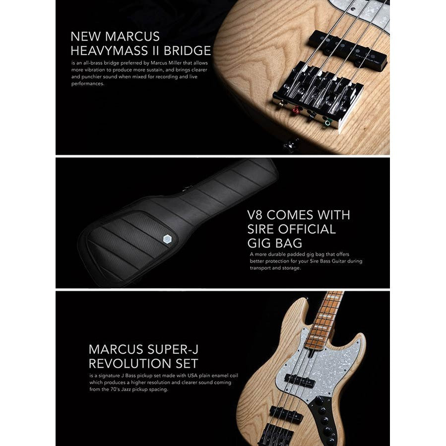 Sire V8 S5/NT Marcus Miller swamp ash 5-snarige actieve basgitaar Natural