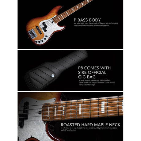 Sire P8 S4/TS Marcus Miller 4-snarige actieve basgitaar Tobacco Sunburst