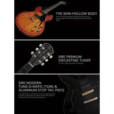 Sire Guitars H7VL/BK Linkshandige elektrische archtop gitaar met P90s zwart