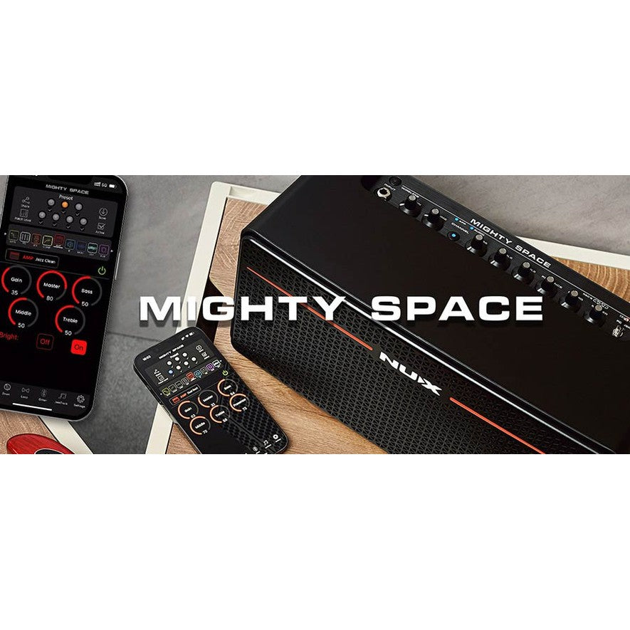 NUX MIGHTY-SPACE Draadloze Gitaarversterker – 30W, Modeling, FX, BT, Oplaadbaar + Voetschakelaar & Zender