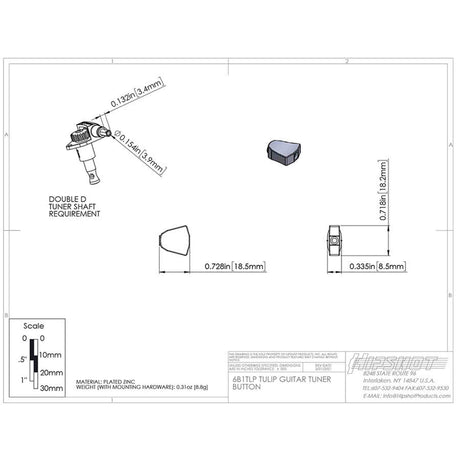 Hipshot HS6B1TLPB Tulip Stemknop voor Gitaarmechaniek Black, per stuk