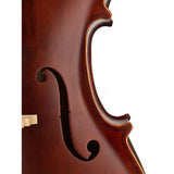 Leonardo LC-1314 cello 1/4, gelamineerd met gevlamde achterkant en zijkanten, ebbenhouten beslag, tas en strijkstok