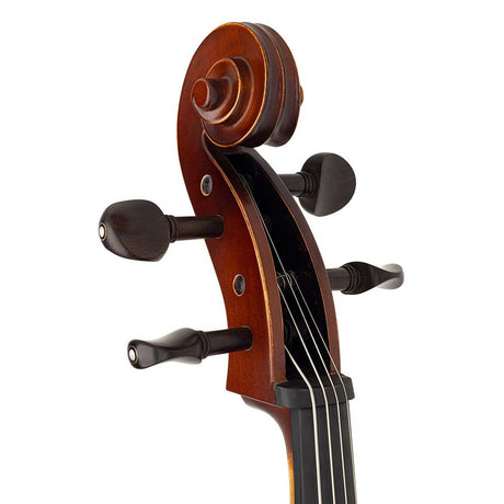 Leonardo LC-1318 cello 1/8, gelamineerd met gevlamde achterkant en zijkanten, ebbenhouten beslag, tas en strijkstok