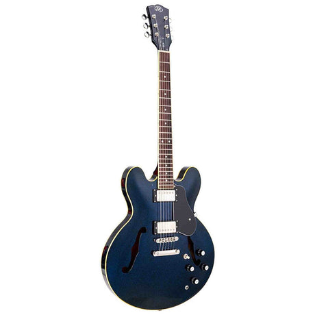 SX SEL6/GBU archtop gitaar – 2 humbuckers, esdoorn body, Glitter Blue + gigbag