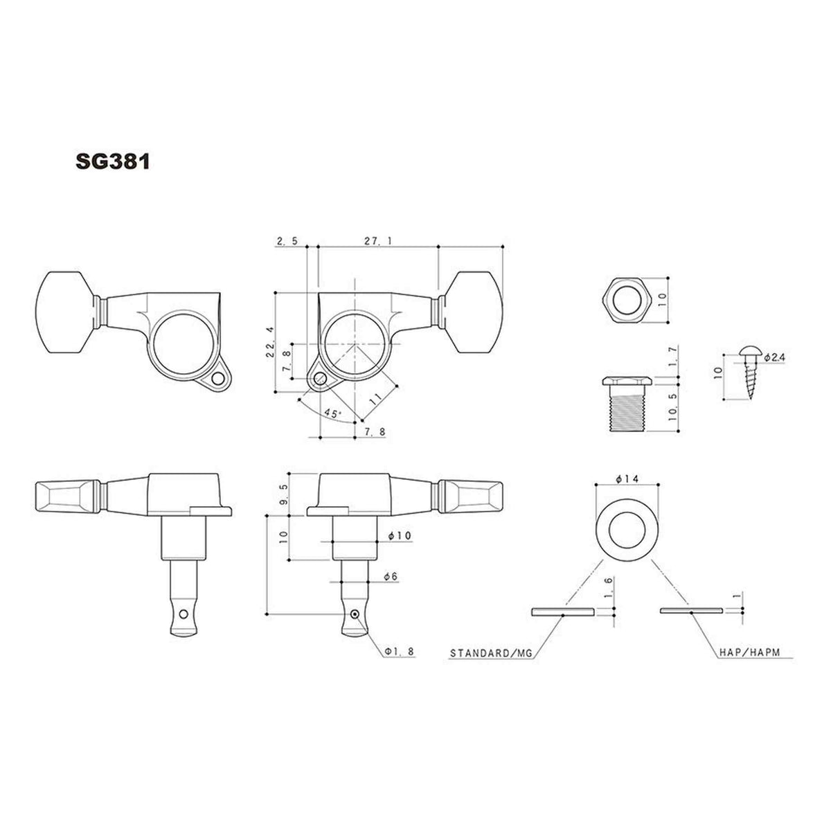 Gotoh GTH13838 SG381 stemmechanieken met 07 knoppen, 6R, zwart
