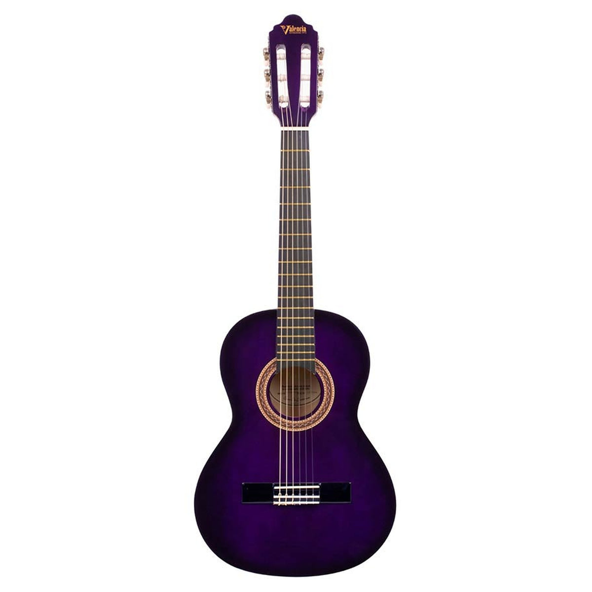 Valencia VC102PPS klassieke gitaar 1/2, linden body, esdoorn fb, hoogglans finish, sunburst paars
