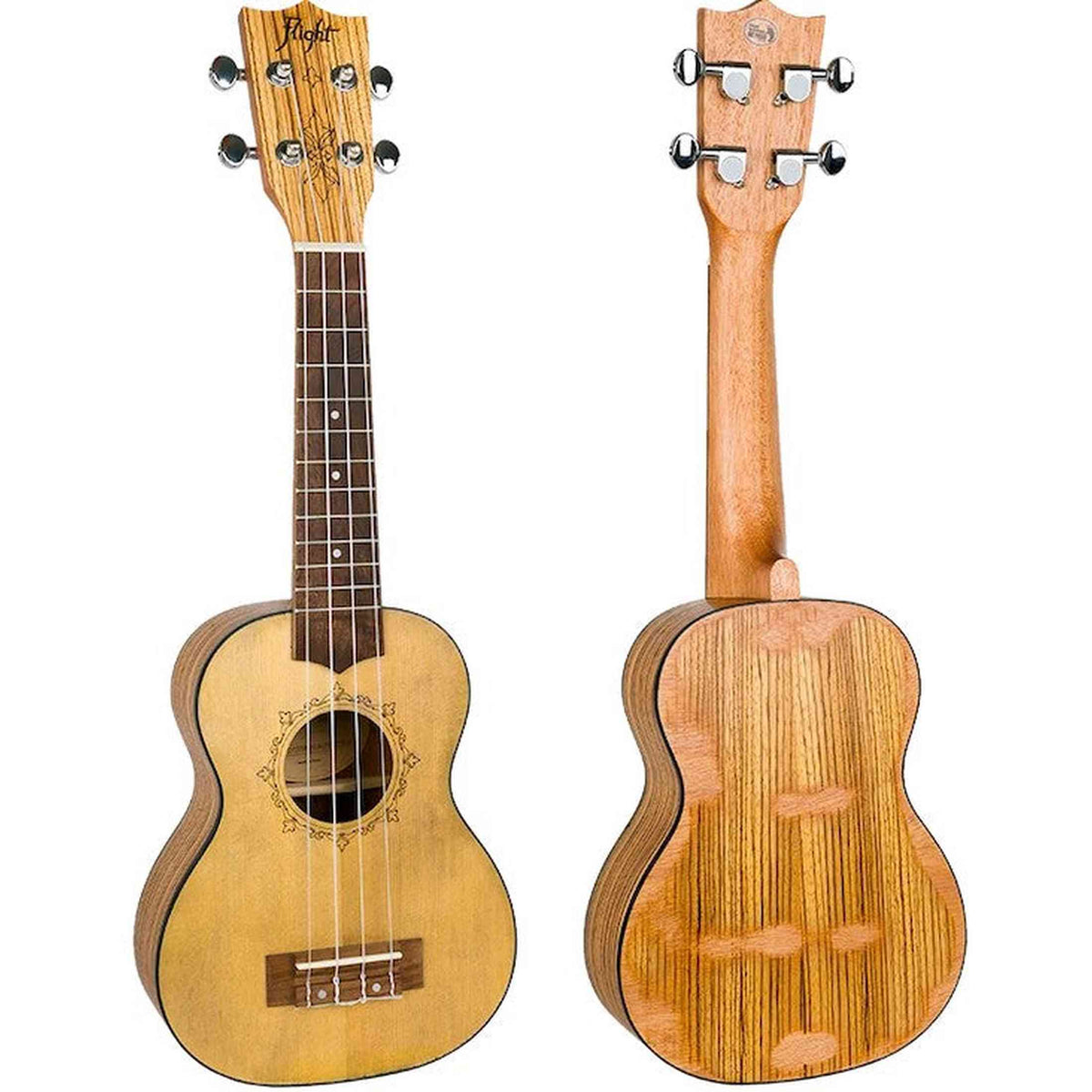 Flight DUS330 RELIC Soprano Ukulele met Distressed Spruce Top, Zebrawood Body en Aquila Super Nylgut Snaren