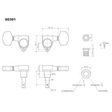 Gotoh GTH13454 SG301 stemmechanieken met Magnum Lock Trad and 04 knoppen, 3L3R, zwart