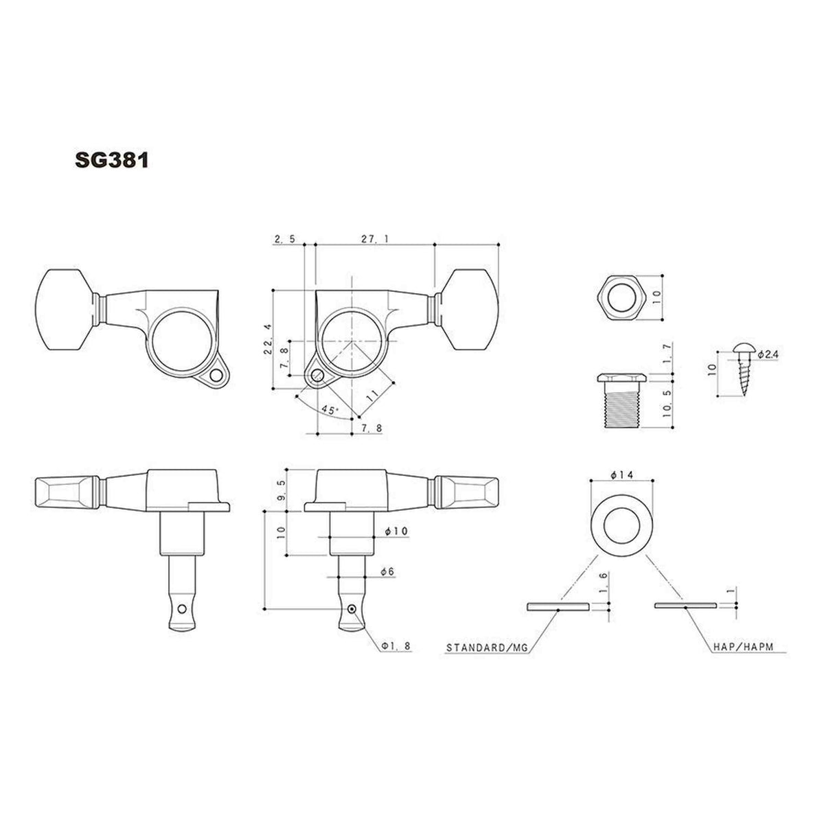 Gotoh GTH13810 SG381 stemmechanieken met 05 knoppen, 6R, chroom
