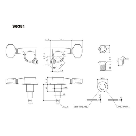 Gotoh GTH13811 SG381 stemmechanieken met 05 knoppen, 3L3R, zwart