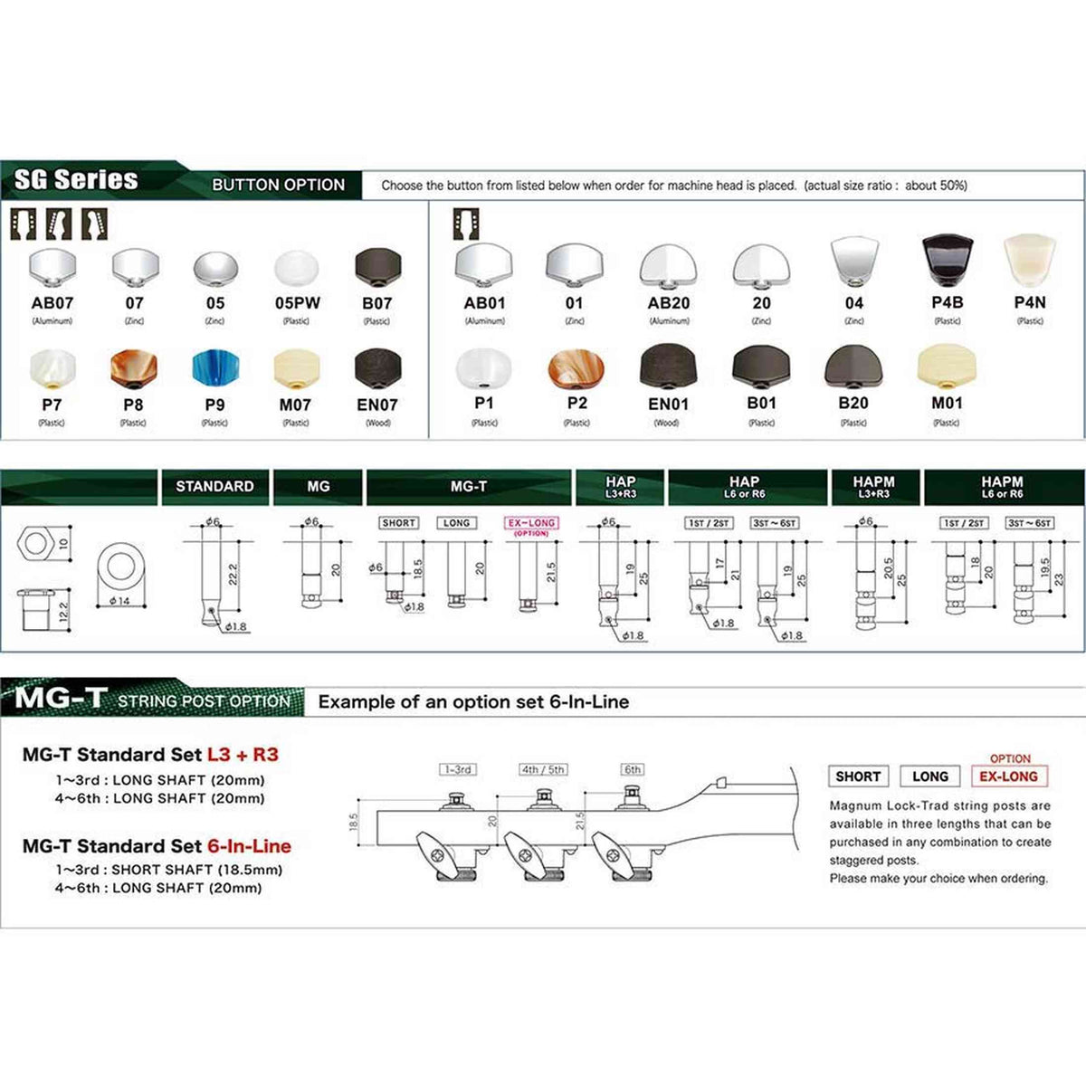 Gotoh GTH13827 SG381 stemmechanieken met 05PW knoppen, 6L, cosmo zwart