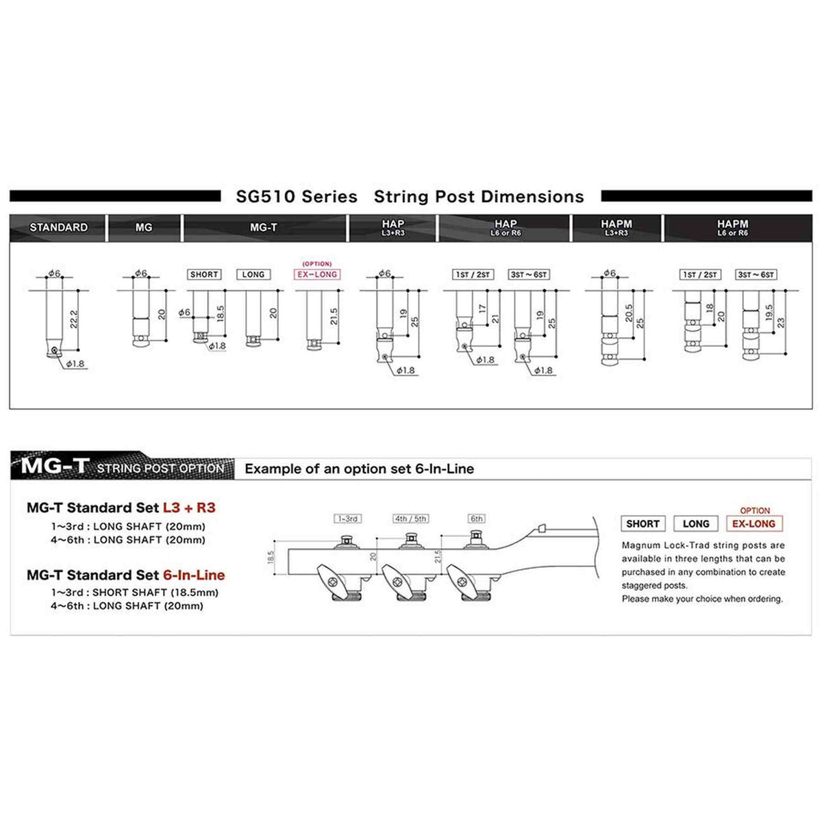 Gotoh GTH14303 SGL510 stemmechanieken met L5 knoppen, 3L3R, cosmo zwart
